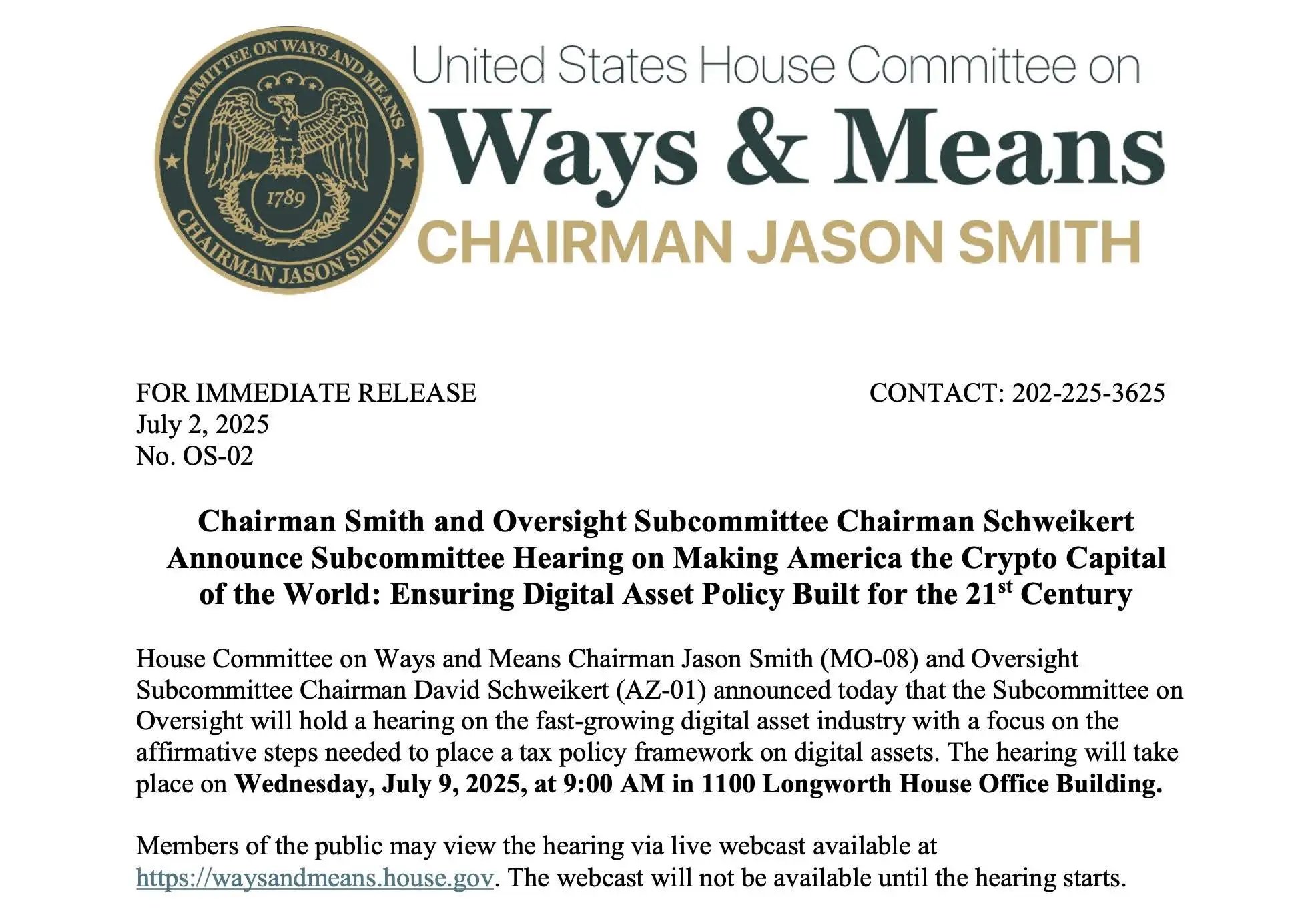  美国众议院加密听证会因休假延期