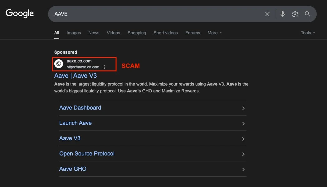  Aave协议钓鱼广告现身谷歌首位，PeckShield提醒用户警惕