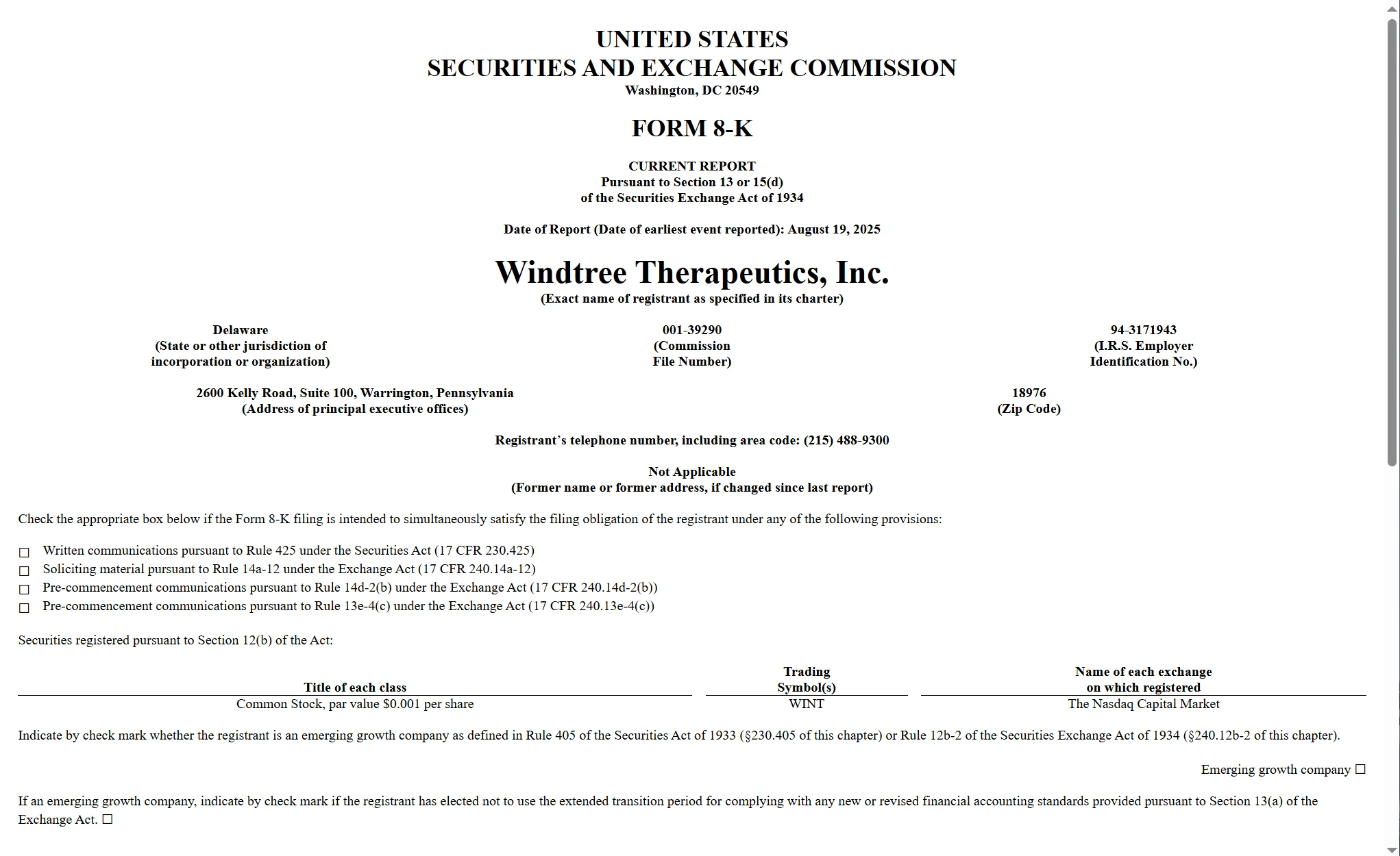  Windtree Therapeutics因未达标准遭纳斯达克退市 拟募5.2亿美元用于BNB投资