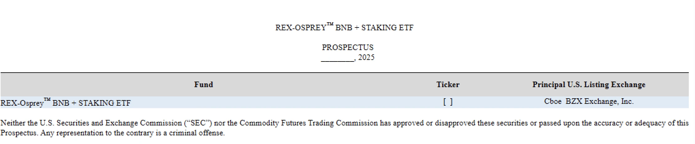  Rex Shares申请推出BNB质押ETF 分析师透露细节