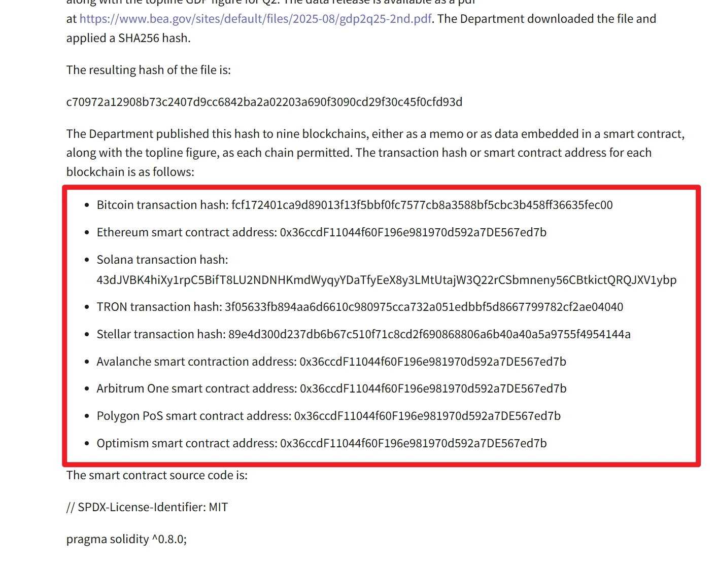  美国商务部与Chainlink公布GDP上链公链名单存在差异